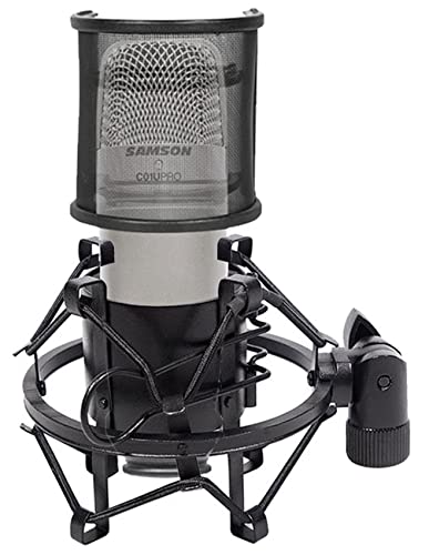 Audiosavings Bundle: (1) Samson C01U Pro USB Large Diaphragm Studio Condenser Microphone Mic+Tripod Stand Bundle with (1) R-Shock Black Metal Shock Mount & (1) Recording Mic Pop Filter (3 Items)