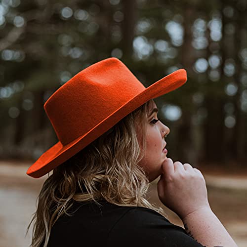 Gossifan Lady Fashion Wide Brim Felt Fedora Panama Hat With Ring Belt Orange #TOP2