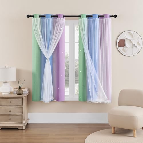 Image of XiDi Curtains for Bedroom Decor, Rainbow Green PurpleBlue34 /54 /1
