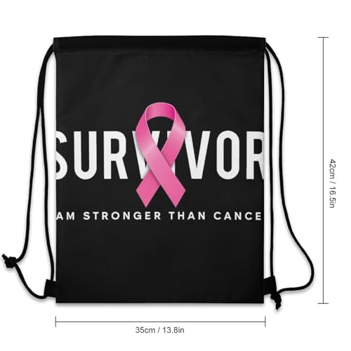 Breathable Drawstring Backpack, Breast Cancer Survivor Pink Ribbon Black Unisex Fashion Waterproof Large Capacity Draw String Bag, Reusable Sackpack with Sturdy Cord for Daily Use3