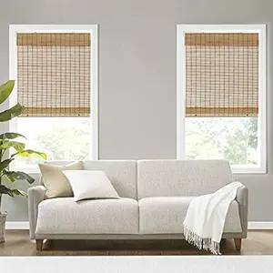 Madison Park Alden 100% Bamboo Cordless Roman Shades-Woven Wooden Privacy Panel, Light Filtering Easy Installation Window Blind Treatment, Bedroom, Living Room Decor, 31