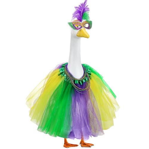 Abbylike 1 Set Mardi Gras Porch Goose Outfits Carnival Porch Yard Goose Clothes and Mask Costume Fits Large 23 Cement for Garden Yard Statue Pathway Decorations