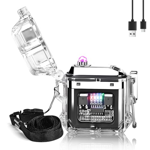 KIMIGO Accendino Elettrico, Accendino Ricaricabile Via USB, accendino a Scintilla con Indicatore di Batteria LED, per Cucina Campeggio Candele Sigarette, Ideale Regalo Uomo