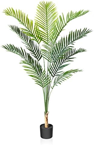 CROSOFMI Artificial Areca Palm Tree 130CM Fake Tropical Palm Plant,Perfect Faux Dypsis Lutescens Plants in Pot for Indoor Outdoor Home Office Garden Modern Decoration Housewarming Gift1 Pack