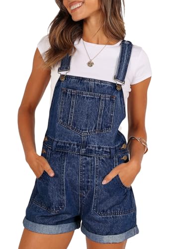 Sovoyontee Damen Jean Shortalls Klassische Verstellbare Träger Denim Bib Overalls Shorts Strampler Sommer Jumpsuits Blau L