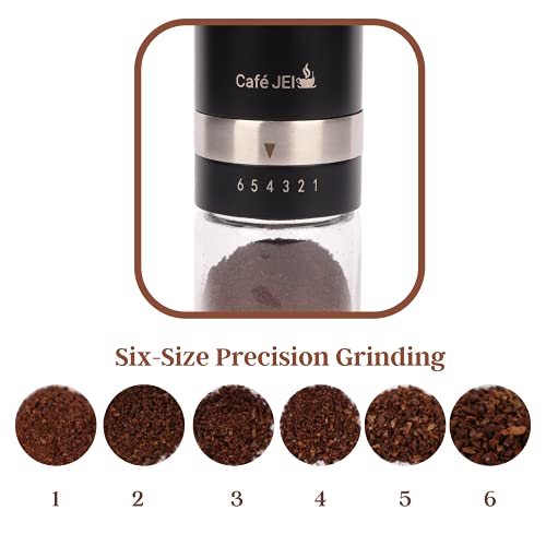 Image of Cafe JEI Manual Coffee Grinder with Adjustable Settings - Ceramic Conical Burr Mill & Brushed Stainless Steel Body, Whole Bean Coffee Grinder for Drip Coffee, Moka Pot, Espresso, French Press (Black)