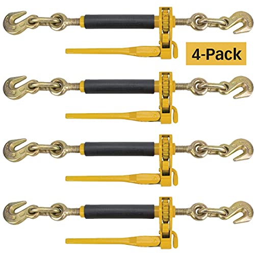 Peerless Ratchet Style Folding Handle Load Binder With 2 Grab Hooks - 12,000 Lbs. Safe Working Load (For 1/2 Inch Grade 70-3/8'' Grade 80-3/8'' Grade 100 - Or 1/2 Inch Grade 80 Chain - Pack Of 4) #TOP4