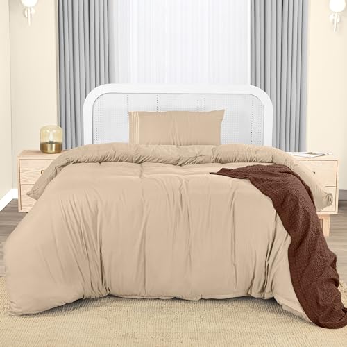 Utopia Bedding Duvet Cover - Single Duvet Cover Set including Embroidered Pillowcase - Soft Microfibre Polyester Bedding (Beige)
