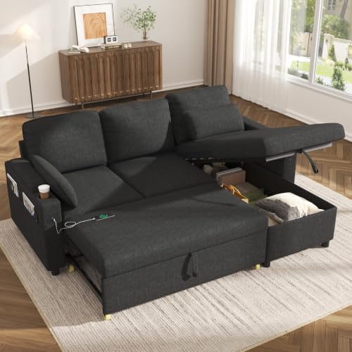 Sofa Bed Pull Out 2 in 1 Sectional Sleeper Sofa L Shaped Couch wi...