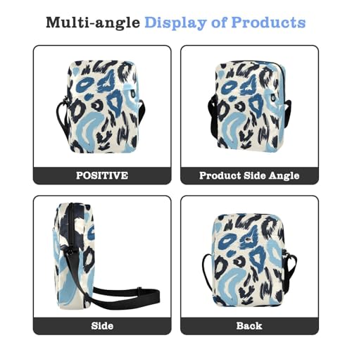 messenger bag cute mens shoulder bags crossbody Shoulder Handbags Adjustable Strap for Shopping Shopping- Blue Leopard Print4