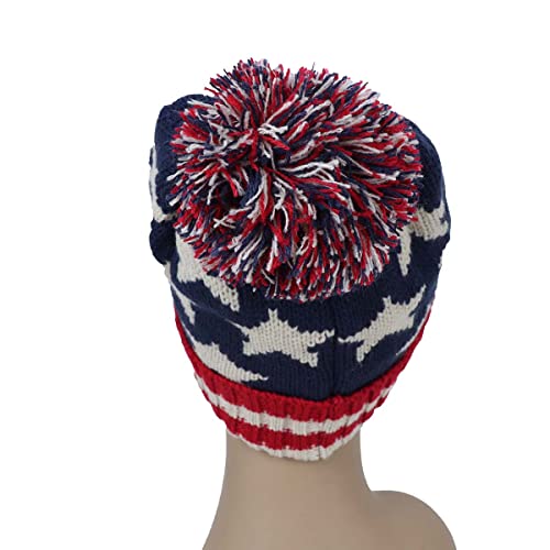 Parquet American Flag Knit Pom Beanie Ski Hat With Stars #TOP4