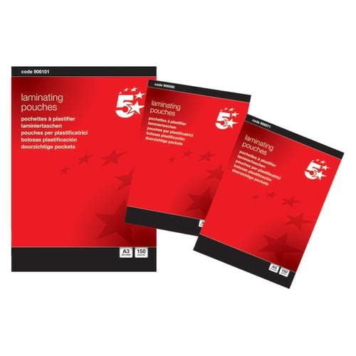 5 Star Office Laminating Pouches 150 Micron for A4 Gloss [Pack 100] + Free finchley Refill Pen (1)