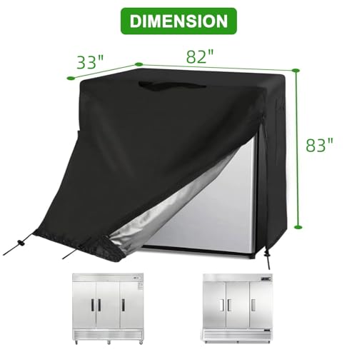 Image of 82W Commercial Refrigerator Cover for 72 Cu Ft Industrial Upright Fridge | 82x33x83,Waterproof Dustproof Heavy Duty Oxford Fabric,for 82 inch W Commercial 72 Cu.ft 4 Door Stainless Steel Freezer Combo