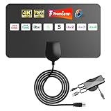 TV Aerial Indoor Freeview Compatible Film Antenna with Signal Booster, Strong Reception for 8K 4K 1080P Smart TVs, Easy Wall Mount Adhesive, 5M Cable Included