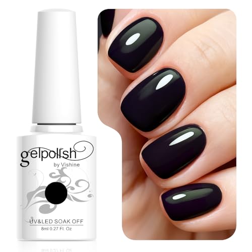 Vishine Esmalte de uñas semi-permanent Soak Off UV LED Gel Polish Nail Gel Manicura, Negro (687)