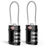 Brifit TSA Gepäckschlösser 2 Stück, TSA Zahlenschloss 3 Stellig, Kofferschlösser, Schloss Zahlencode mit Stahlseil, Vorhängeschloss für Koffer, Gepäck, Rucksäcke, Reise, Spind (Schwarz)