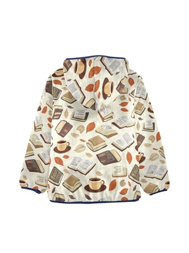 Books Leaves Coffee Girls Fleece Jacket Girls Fall Jacket Boys Coats Zip Up Hoodie Children Sherpa Warm Outerwear 2-10T2