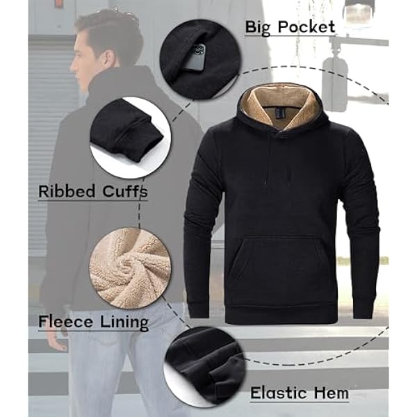MAGCOMSEN Heren Pullover Hoodie Fleece Sherpa gevoerde Hoodies Sweatshirt Jas