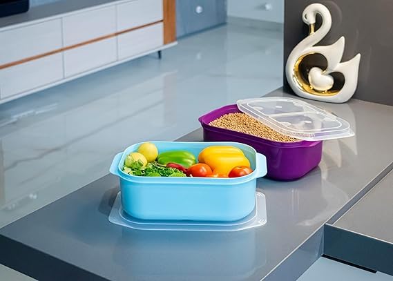 Image of SR Refrigerator Storage Box Fruit & Vegetable Containers for Fresh Keeping | Kitchen Storage for Food, Snacks, and Salad | Airtight Fridge Containers | Home,Household,Multi Use (3000Ml) (PACK OF 1)