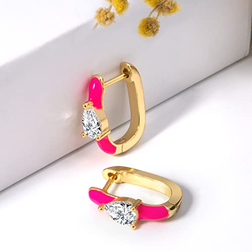 Yegieonr Enamel Gold Square Huggie Hoop Earrings For Women, Cubic Zirconia Gold Plated Y2K Earrings For Girls #TOP4