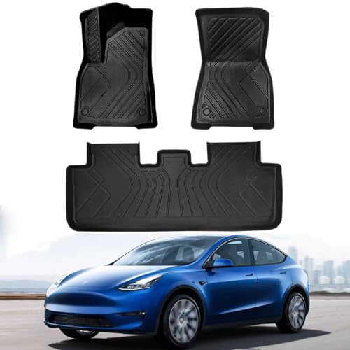 Automotive Floor Mats for Tesla Model Y / 3 Accessories 2023, All Weather Rubber Waterproof Floor Mats for Car Accessories Interior,Black Full Coverage Cars Floor Liners