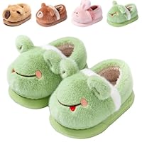Drecage Toddler Kids Slippers Girls Boys House Shoes Winter Slippers Plush Warm Soft with Cute Cartoon Design Indoor Shoes 316 Green Frog 5-5.5 Big Kid
