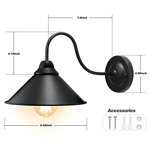 Lyoowng Black Wall Sconces, 2Pack Industrial Wall Sconce Light, Farmhouse Wall Light Fixtures, E26 Gooseneck Wall Sconces, Vintage Wall Mount Light Fixture, Wall Light Sconce For Bedroom Hallway #TOP5