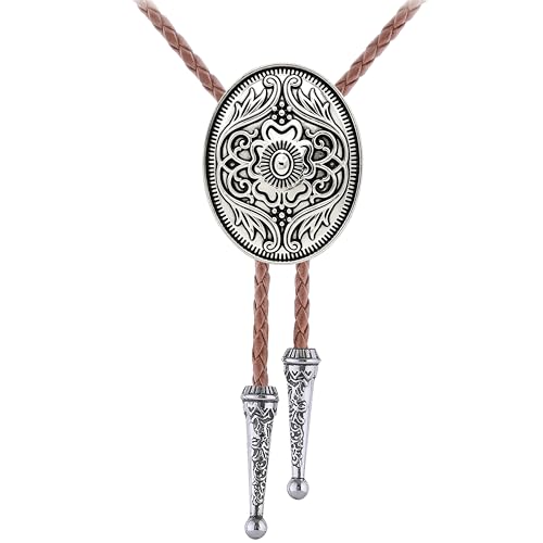 Image of GelConnie Floral Bolo Tie for Men Womens Bolo Tie Necklace Native American Black Men's Bolo Ties Western Cowboy Bolero Ties