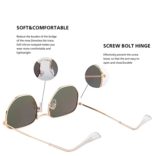 Image of Hipster Hexagonal Polarized Sunglasses Men Women Geometric Square Small Vintage Metal Frame Retro Shade Glasses