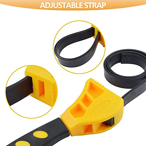 Universal Rubber Strap Wrench, Adjustable Oil Filter Wrench Multi Removal Tool with Rubber Belts for Car Repair Jar Opener Pipe Wrench Plumbing and Shower Head Used by Mechanics or Plumbers, Yellow