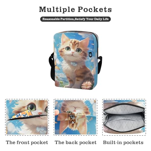 messenger bags Shoulder Crossover Bag Purse Bag Adjustable Strap for work work - Anime Style Cat Flower Daisy Butterfly2