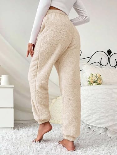 Image of KOTTY Women's Plush Coral Fabric Tapered Fit Pant - Warm Winter Wear with Soft Fuzzy Texture