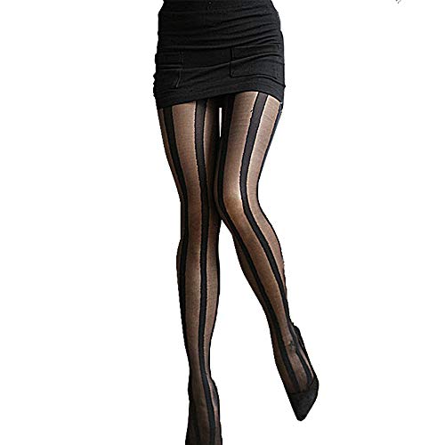 Image of Simple Pantyhose Stockings, Cute Cross Vertical Black Tights Stock Legging Cosplay Fake Tattoo Socks for Women Medium Size (Vertical Pattern)