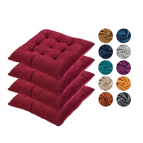 Hixingo Dining Chair Cushions Set of 4, Dark Green and Burgundy Red Crystal Velvet Soft Cotton Seat Pads (40cm)