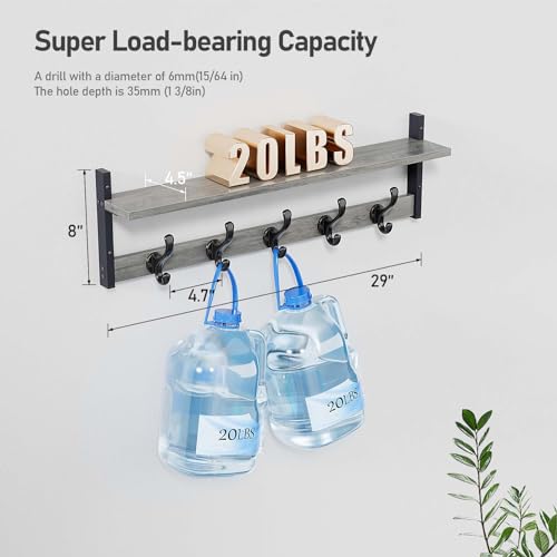 Image of Tatub 29 inch Rustic Coat Rack Wall Mount with Shelf, Heavy Duty Wall Hooks with Shelf, Entryway Rustic Hat Rack Wall Coat Hangers for Living Room, Hallway, Kitchen