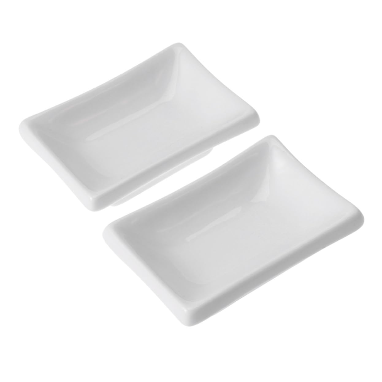 MUCKLILY 2Pcs Pure White Ceramic Soy Sauce Tray Rectangular Spice Dish for Dipping Appetizer Serving Bowl for Condiments for Everyday Use and Gatherings