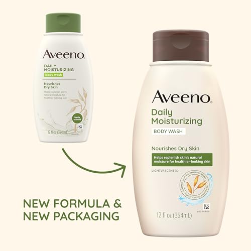 Aveeno Daily Moisturizing Body Wash for Dry & Sensitive Skin with Prebiotic Oat, Hydrating Oat Body Wash Nourishes Dry Skin & Gently Cleanses, Light Fragrance, Sulfate-Free, 12 fl. oz, 4 Pack