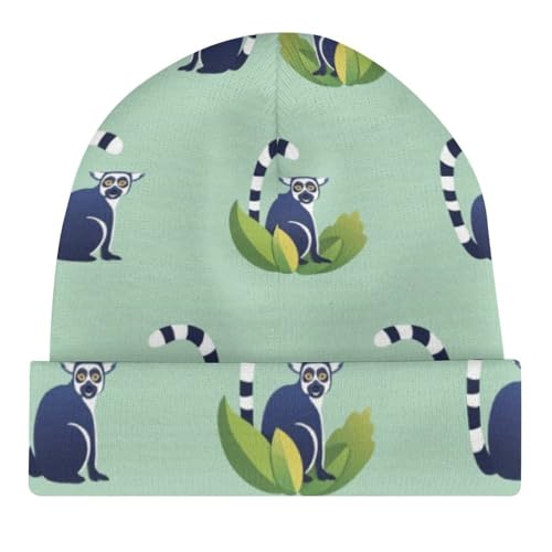 Cute Lemurs Pattern Kids Beanie Hat for for Girls Boys Children Cap Winter Knitted Chemo Cancer Headwear Accessories Gifts Decoration Black4