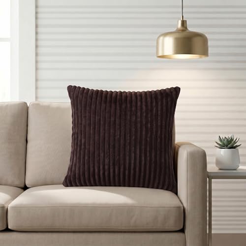 Image of Yellow Weaves Pencil-Stripe Fur Cushion Covers | Soft Polyester | Decorative Sofa & Throw Pillow Covers | 16x16 Inches, Pack of 1 (Coffee)