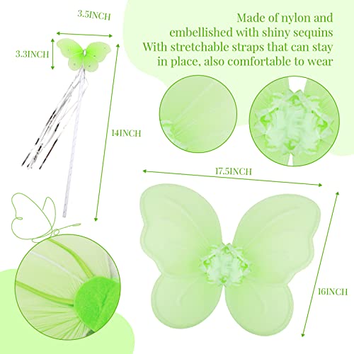 Fairy Princess Costume Set, Include Headband, Butterfly Fairy Wing, Tutu Skirt, Butterfly Wand For 2-12 Years Girls, Birthday (Neon Green) #TOP2