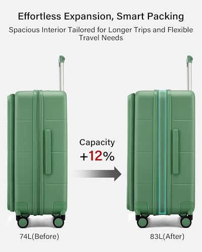 Image of Hanke Hardside Expandable Checked Luggage, 24 Inch Top Opening Trunk Luggages with Spinner Wheels, All-PC Hard Shell Suitcase, Lightweight TSA Checked-Medium(Forest Green, 83L)