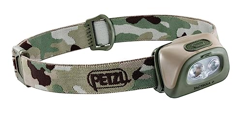PETZL TACTIKKA Headlamp - Compact 300 Lumen Headlamp, Ideal for Hunting and Fishing with White or Red Lighting - Camo
