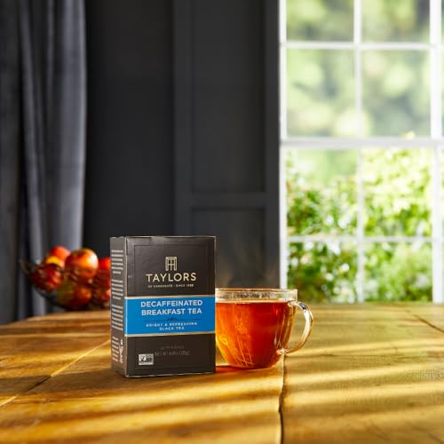Image of Taylors of Harrogate Decaffeinated Breakfast, Black Tea, Pillow Bags, 50 Count, (Pack of 1) Rich, Bright & Balanced, Decaffeinated, Enjoy Hot or Iced, 50 Teabags