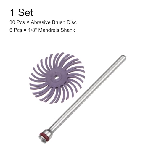 QUARKZMAN 30Stk Radiale Borstenscheiben Set 1 600 Körnung Detailliertes Schleifbürsten Kit Lückenpolierscheiben Sortiment Mit 1/8 Aufnahmen Für Schmuck Holz Metall Polieren Reinigen Lila