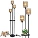 3-Light Rattan Floor Lamp With Shelf - 66" Farmhouse Standing Lamp With Foot Switch For Living Room