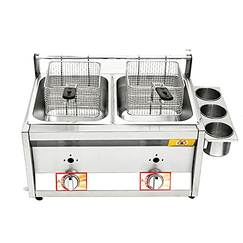 LYDBMYT Freidora de Gas Comercial de 12 l con Doble Olla y GLP de Acero Inoxidable para Cocina, Restaurante y hogar.