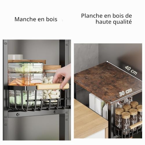 KOLENSA Panier en Fil avec Roues, boîte de Rangement empilable, étagère de Cuisine, Plateau de Chariot Multi - Couches pour Fruits et légumes et tiroirs coulissants – vue 7