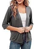 BENANCY Women 3/4 Sleeves Bolero Shrugs Open Front Lightweight Cardigan Grey XL