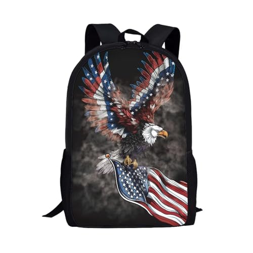 Stylish Patriotics Theme Backpack for Men Women,Kids Boys Girls School Backpacks Fits 8-18 Ages,American Flag Bald Eagle Print Travel Business College Shoulder Bag Purse