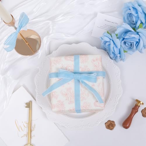 Image of QIANF Vintage Sky Blue Velvet Ribbon Christmas Ribbon for Gift Wrapping Crafts Christmas Tree Ornaments Garland Decorations, 5 /8 Inch X 25Yd
